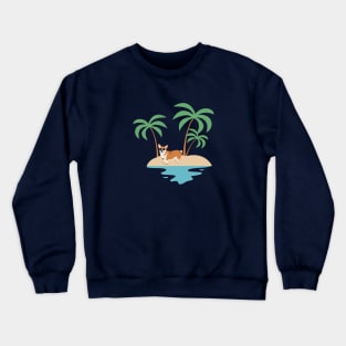 Welsh Corgi Pembroke Dog Wearing Sunglasses on Beach with Palm during Summer Crewneck Sweatshirt